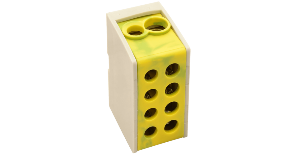 Tracon FLE-16ZS sínre szerelhető/ zöld/sárga /2×16mm2 / 2×16mm2/ 400VAC/ 76A főáramköri leágazó kapocs
