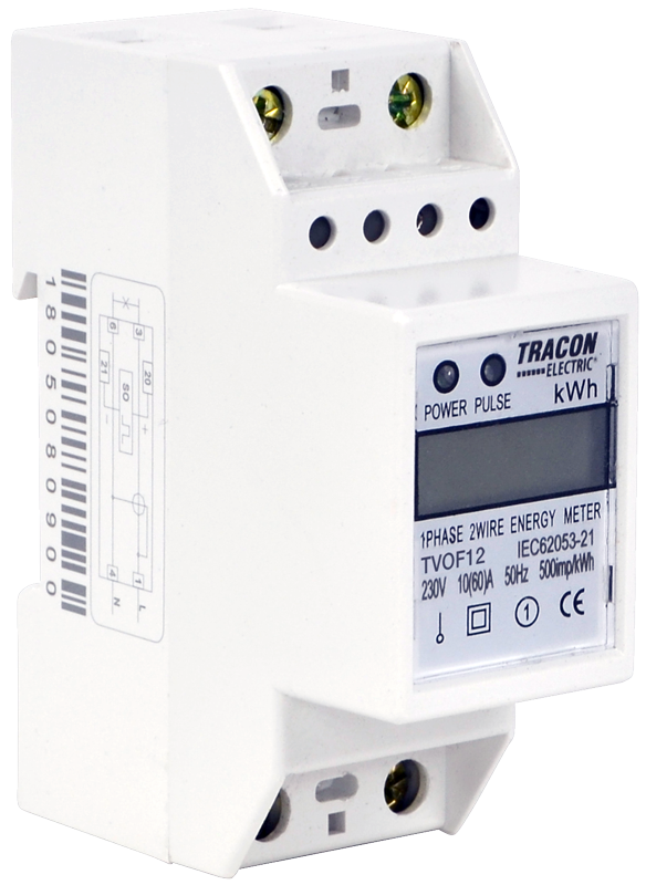 Tracon TVOF12 LCD kijelzésű, közvetlen, 1 fázisú, 2 modul fogyasztásmérő