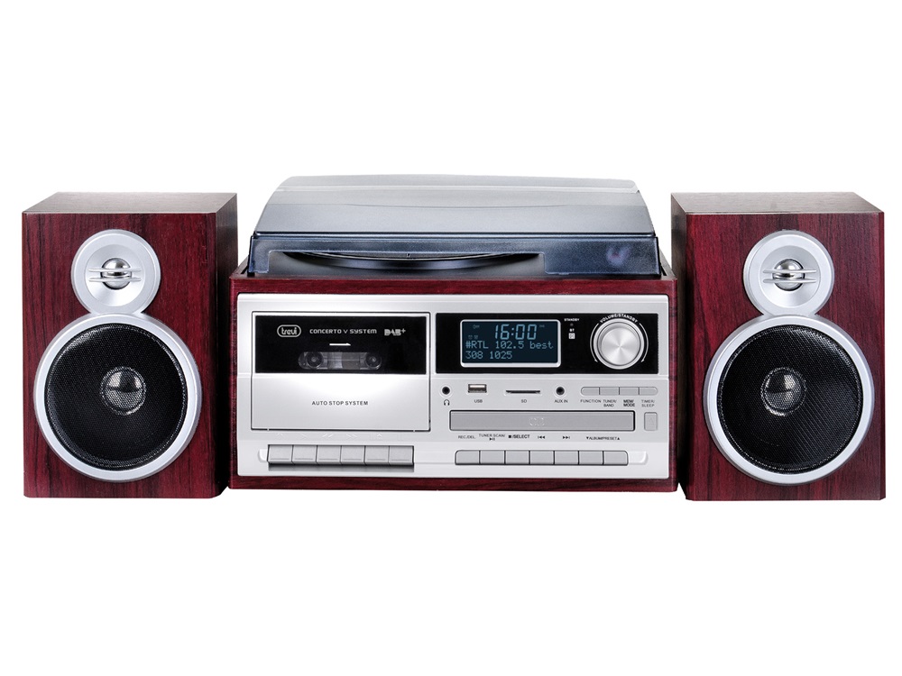 Trevi TT 1072 E sötét fa retro bakelit lemezjátszó/mini hifi rendszer