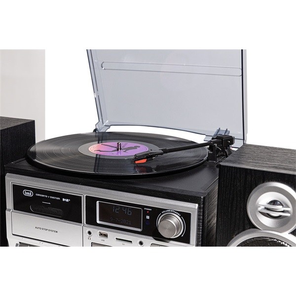 Trevi TT 1072 E sötét fa retro bakelit lemezjátszó/Mini HiFi rendszer (Újracsomagolt)