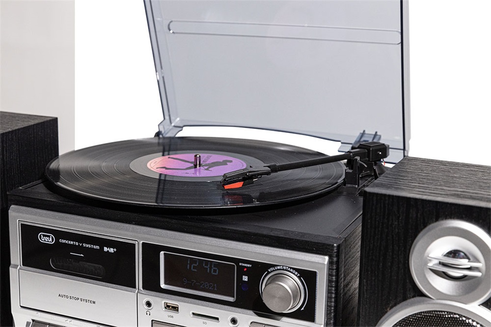 Trevi TT 1072 E sötét fa retro bakelit lemezjátszó/Mini HiFi rendszer (Újracsomagolt)