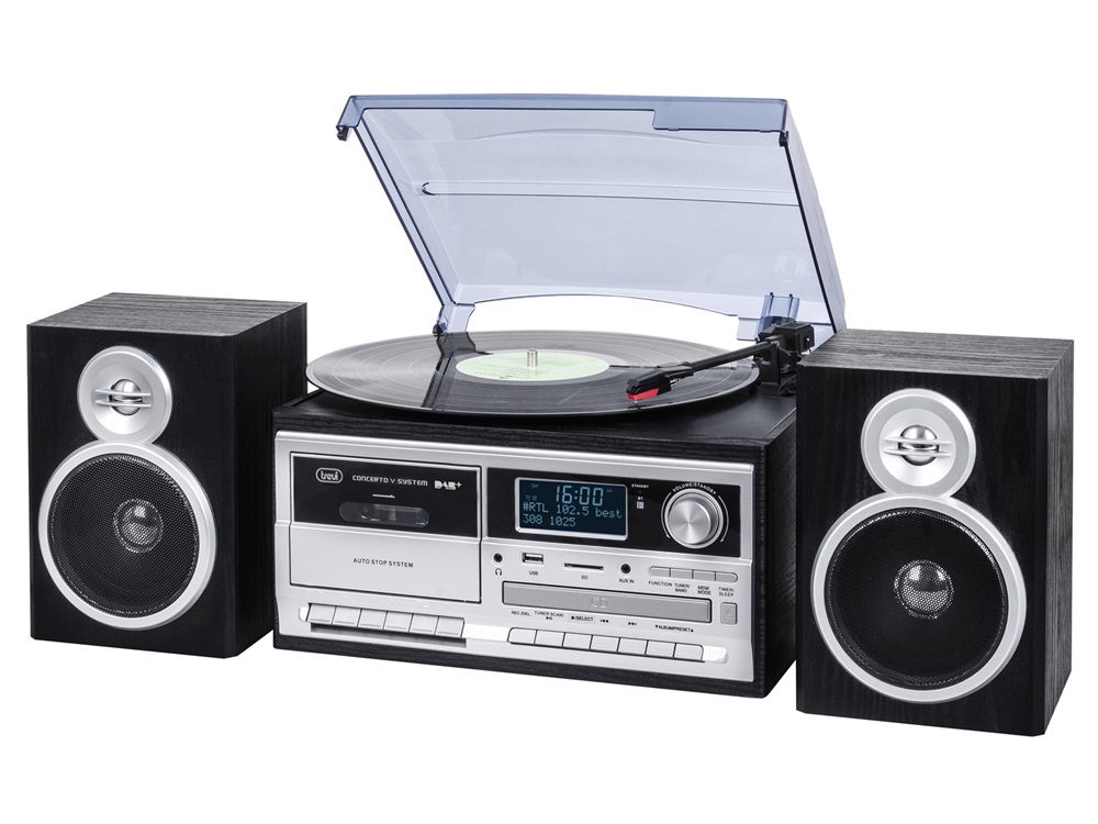Trevi TT 1072 E sötét fa retro bakelit lemezjátszó/Mini HiFi rendszer (Újracsomagolt)