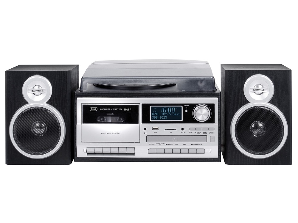 Trevi TT 1072 E sötét fa retro bakelit lemezjátszó/Mini HiFi rendszer (Újracsomagolt)