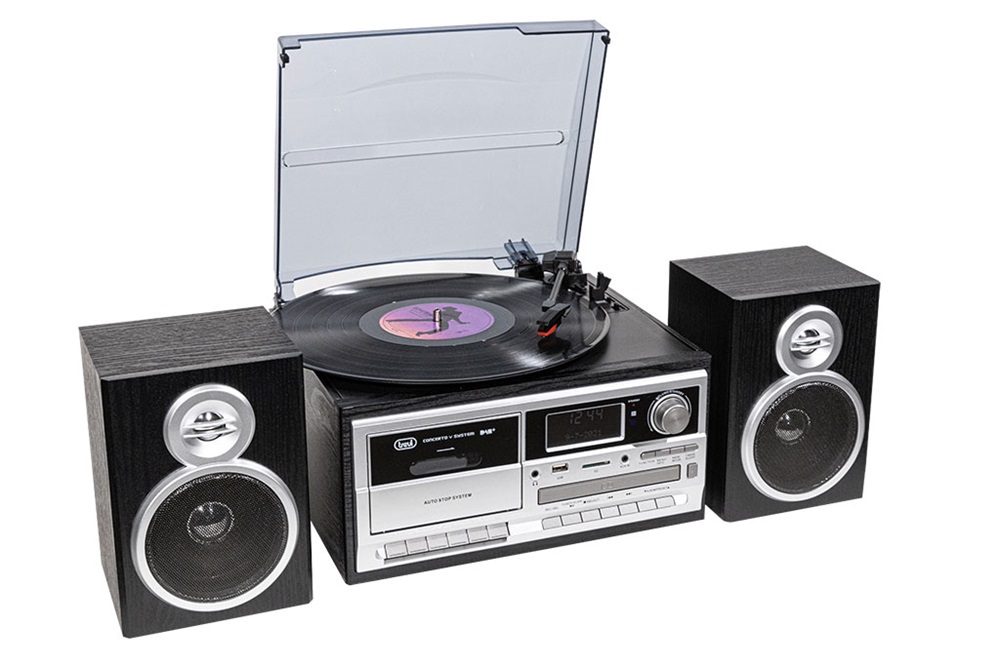 Trevi TT 1072 E sötét fa retro bakelit lemezjátszó/Mini HiFi rendszer (Újracsomagolt)
