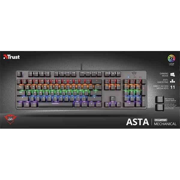 Trust GXT 865 Asta HUN USB fekete mechanikus gamer billentyűzet