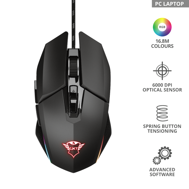 Trust GXT 950 Idon Illuminated RGB fekete gamer egér