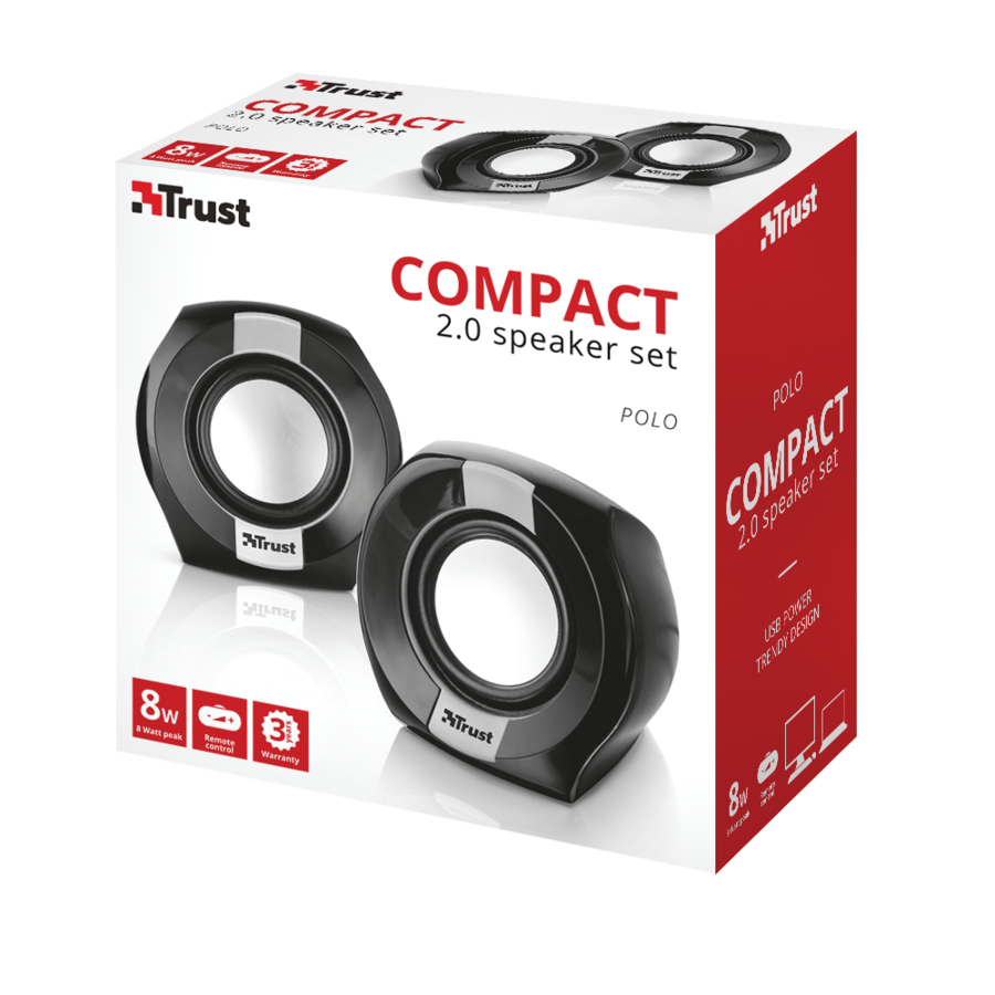 Trust Polo Compact 2.0 jack 8W USB fekete-ezüst hangszóró