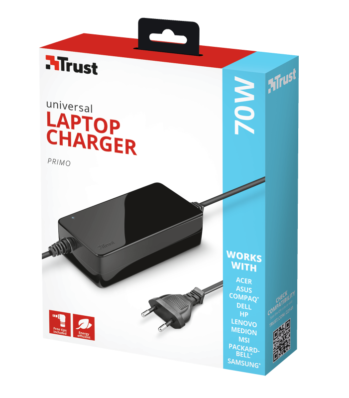 Trust Primo 19V-70W hálózati fekete notebooktöltő