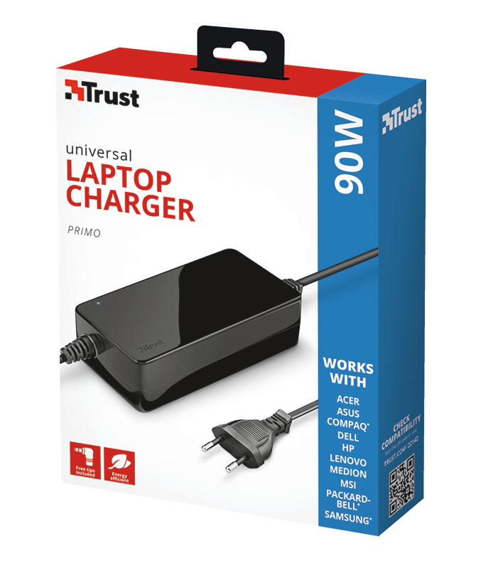 Trust Primo 19V-90W hálózati fekete notebooktöltő