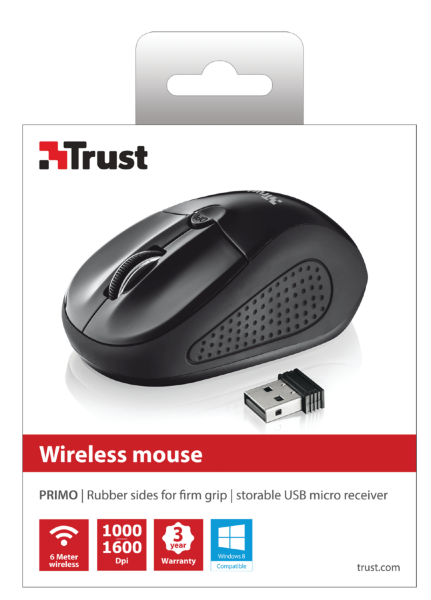 Trust Primo vezeték nélküli fekete egér
