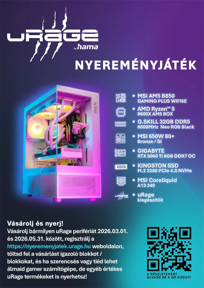 URAGE by Hama 186059 "Stream 750HD" Illuminated állványos gamer mikrofon