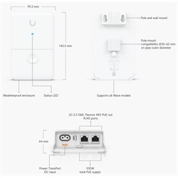 Ubiquiti UISP UACC-Dual-Power-Injector 48V DC 100W 2x2.5GbE Multi-Gigabit PoE LAN port passzív PoE adapter