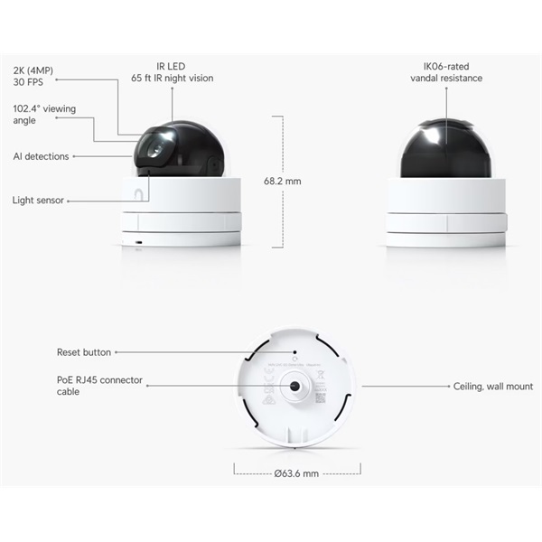 Ubiquiti UniFi UVC-G5-Dome-Ultra UniFi beltéri fehér 4MP 2K IP kamera
