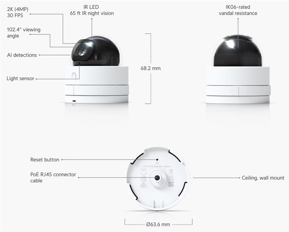 Ubiquiti UniFi UVC-G5-Dome-Ultra UniFi beltéri fehér 4MP 2K IP kamera