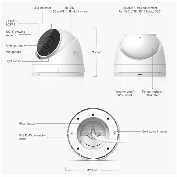 Ubiquiti UniFi UVC-G5-Turret-Ultra UniFi kültéri/beltéri 4MP 2K fehér IP kamera