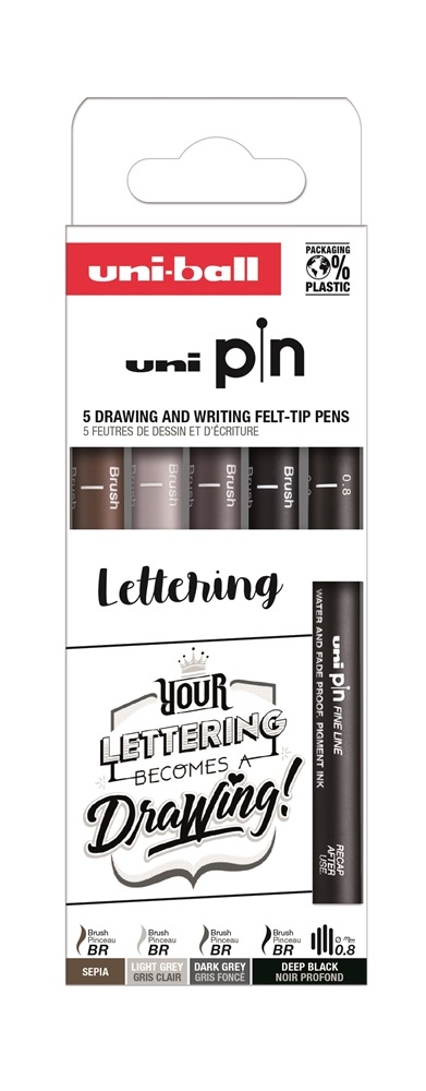 Uni Pin Lettering 5 darabos rajzmarker készlet