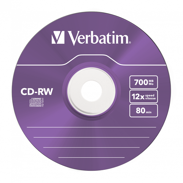 VERBATIM 43167 CD-RW 700MB/12x/színes írható felület/újraírható slim CD 5db/csomag