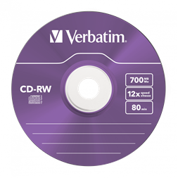 VERBATIM 43167 CD-RW 700MB/12x/színes írható felület/újraírható slim CD 5db/csomag