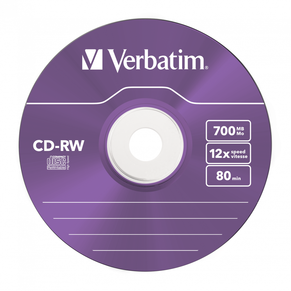 VERBATIM 43167 CD-RW 700MB/12x/színes írható felület/újraírható slim CD 5db/csomag