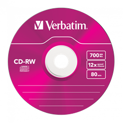VERBATIM 43167 CD-RW 700MB/12x/színes írható felület/újraírható slim CD 5db/csomag