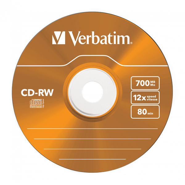 VERBATIM 43167 CD-RW 700MB/12x/színes írható felület/újraírható slim CD 5db/csomag