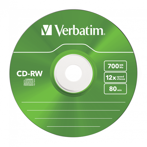 VERBATIM 43167 CD-RW 700MB/12x/színes írható felület/újraírható slim CD 5db/csomag