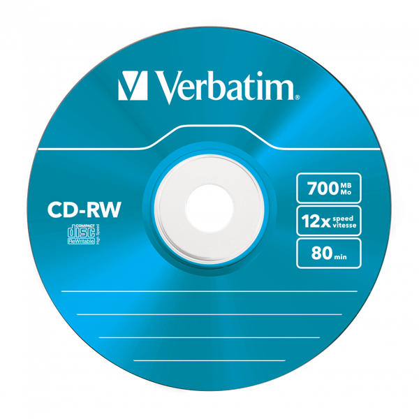 VERBATIM 43167 CD-RW 700MB/12x/színes írható felület/újraírható slim CD 5db/csomag