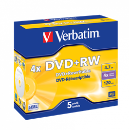 VERBATIM 43229 DVD+RW 4,7GB/4x/matt ezüst írható felület/újraírható DVD 5db/csomag