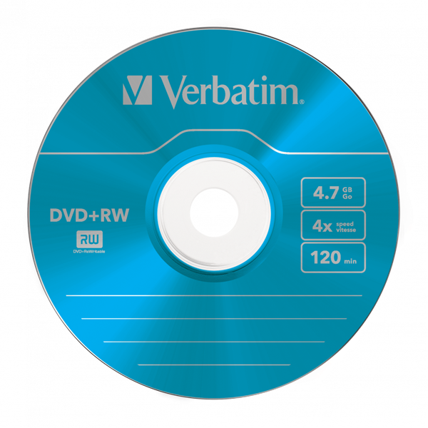 VERBATIM 43297 DVD+RW 4,7GB/4x/színes írható felület/újraírható DVD 5db/csomag