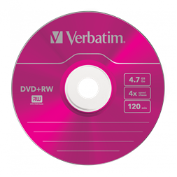 VERBATIM 43297 DVD+RW 4,7GB/4x/színes írható felület/újraírható DVD 5db/csomag