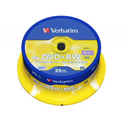 VERBATIM 43489 DVD+RW 4,7GB/4x/matt ezüst írható felület/újraírható DVD 25db/csomag