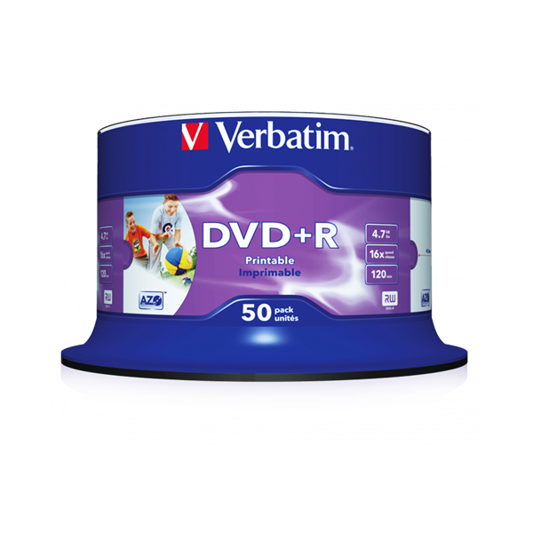 VERBATIM 43512 DVD+R 4,7GB/16x/nyomtatható felület/egyszer írható DVD 50db/csomag