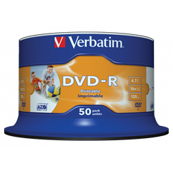 VERBATIM 43533 DVD-R 4,7GB/16x/nyomtatható felület/egyszer írható DVD 50db/csomag