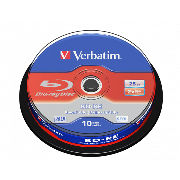 VERBATIM 43694 BD-RE 25GB/egyrétegű/2x/fehér-kék írható felület/újraírható Blu-Ray 10db/csomag