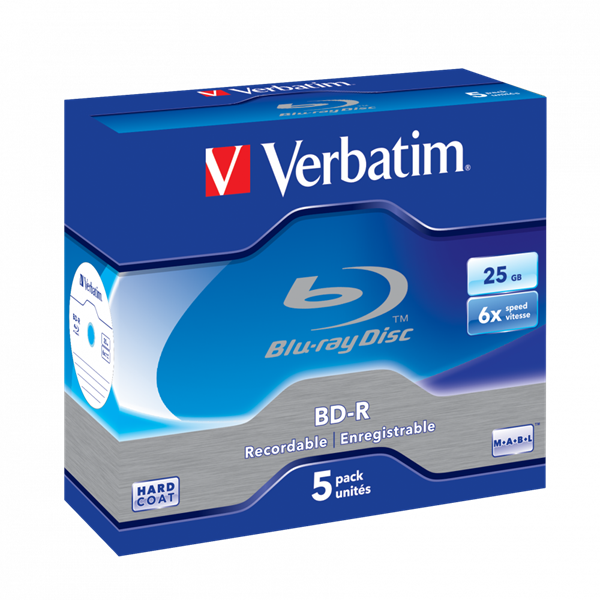 VERBATIM 43715 BD-R 25GB/6x/fehér-kék írható felület/egyszer írható Blu-Ray 5db/csomag