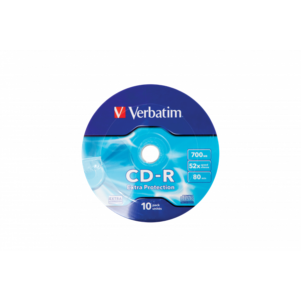 VERBATIM 43725 CD-R 700MB/52x/extra protection írható felület/egyszer írható CD 10db/csomag
