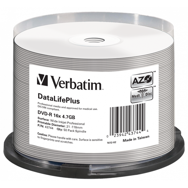 VERBATIM 43744 DVD-R 4,7GB/16x/nyomtatható felület/egyszer írható DVD 50db/csomag