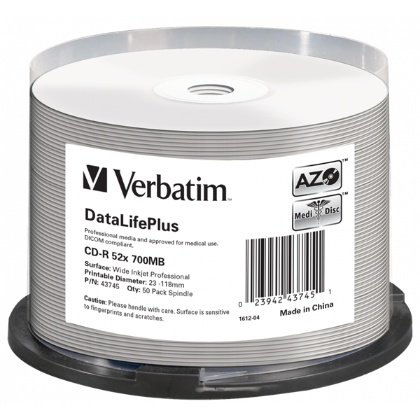 VERBATIM 43745 CD-R 700MB/52x/nyomtatható felület/egyszer írható CD 50db/csomag