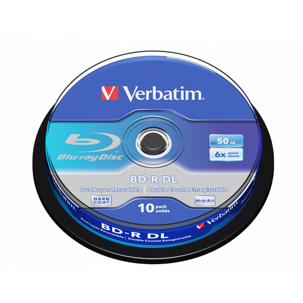VERBATIM 43746 BD-R 50GB/kétrétegű/6x/fehér-kék írható felület/egyszer írható Blu-Ray 10db/csomag