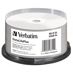VERBATIM 43749 BD-R 50GB/kétrétegű/6x/nyomtatható felület/egyszer írható Blu-Ray 25db/csomag