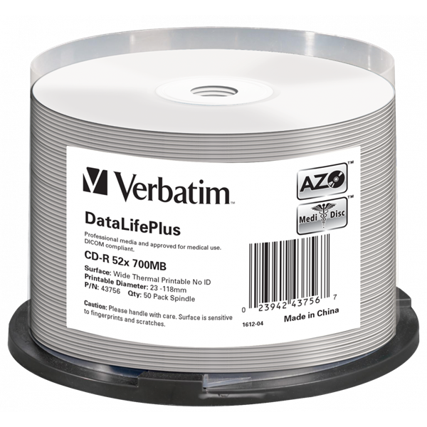 VERBATIM 43756 CD-R 700MB/52x/hő nyomtatható felület/egyszer írható CD 50db/csomag