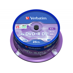 VERBATIM 43757 DVD+R 8,5GB/kétrétegű/8x/matt ezüst írható felület/egyszer írható DVD 25db/csomag