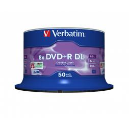 VERBATIM 43758 DVD+R 8,5GB/kétrétegű/8x/matt ezüst írható felület/egyszer írható DVD 50db/csomag
