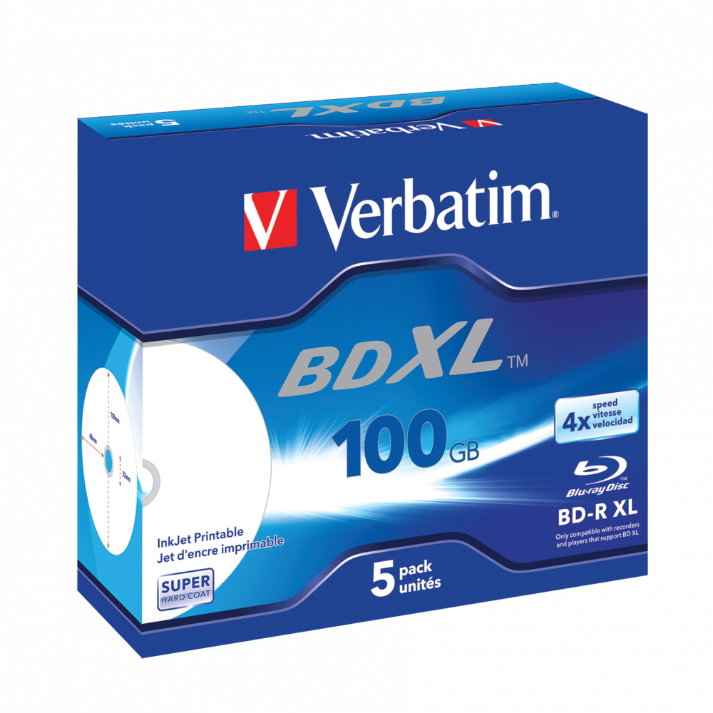 VERBATIM 43789 BD-R XL 100GB/4x/nyomtatható felület/egyszer írható Blu-Ray 5db/csomag