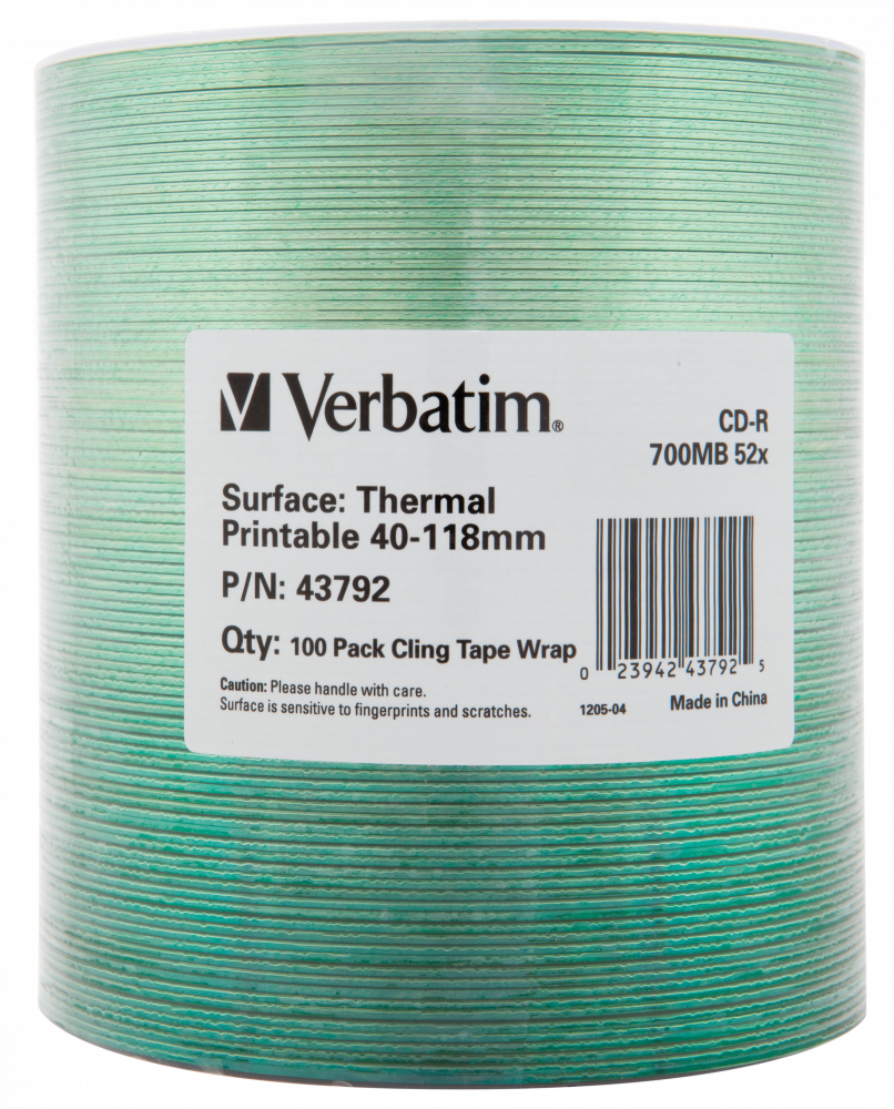 VERBATIM 43792 CD-R 700MB/52x/hő nyomtatható felület/egyszer írható CD 100db/csomag