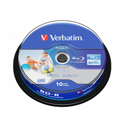 VERBATIM 43804 BD-R 25GB/egyrétegű/6x/nyomtatható felület/egyszer írható Blu-Ray 10db/csomag