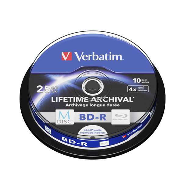 VERBATIM 43825 M-DISC BD-R 25GB/lifetime archival/4x/nyomtatható felület/egyszer írható Blu-Ray 10db/csomag