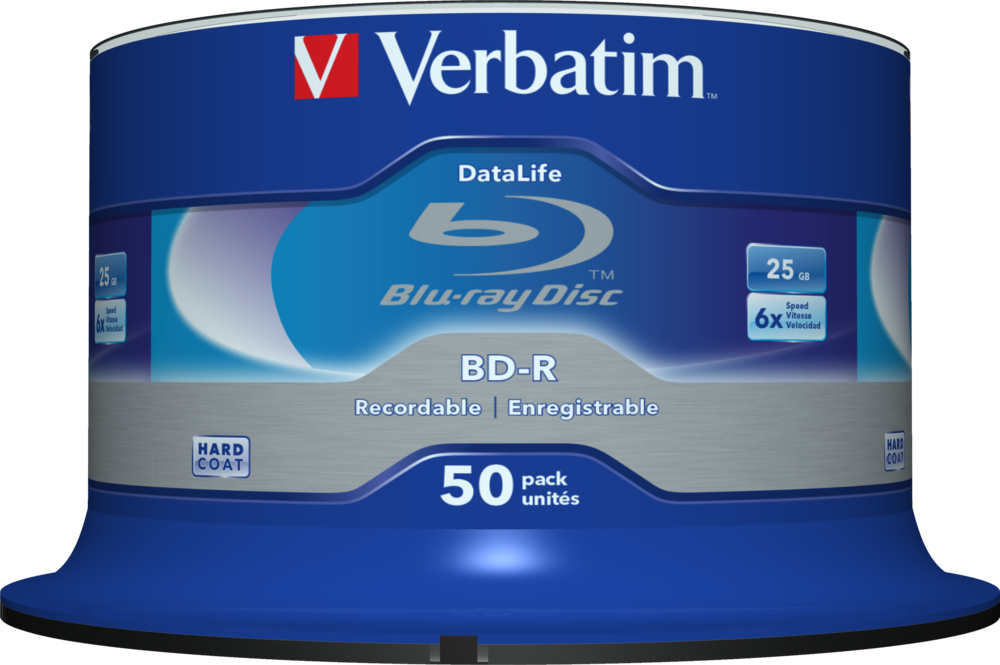VERBATIM 43838 BD-R 25GB/egyrétegű/6x/fehér-kék írható felület/egyszer írható Blu-Ray 50db/csomag