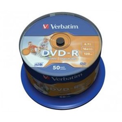 VERBATIM 43548 DVD-R 4,7GB/16x/matt ezüst írható felület/egyszer írható DVD 50db/csomag