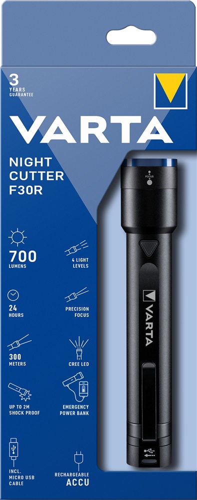 Varta 18901101111 hordozható Night Cutter F30R 2600mAh  powerbank+IPX4 elemlámpa